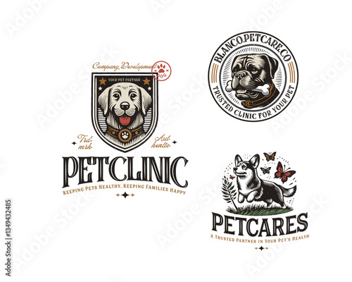 Vintage classic Dog health clinic care and petshop logo template
