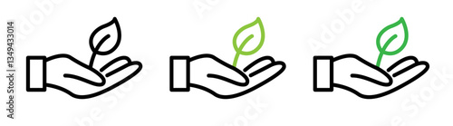 Leaf in hand icons pack. vector illustrations designs
