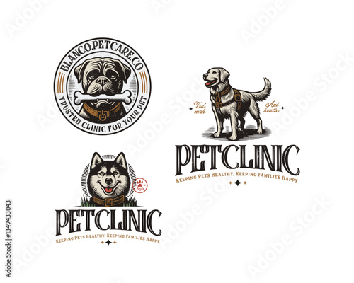 Vintage classic Dog health clinic care and petshop logo template