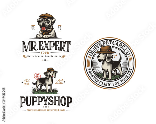 Vintage classic Dog health clinic care and petshop logo template