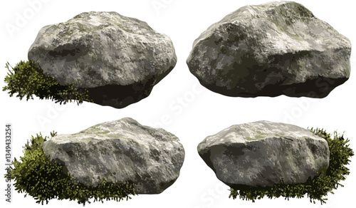 Moss rock vector cut out, realistic stone texture, green moss, nature design, rock shape, natural texture, landscape rocks, realistic moss, stone and moss illustration