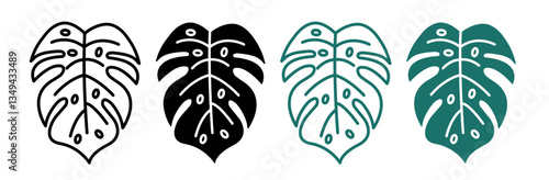 Monstera deliciosa plant leaf icons pack. vector illustrations designs