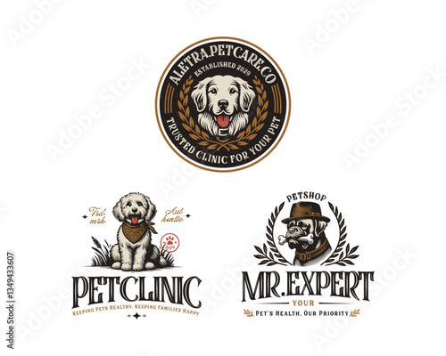 Vintage classic Dog health clinic care and petshop logo template