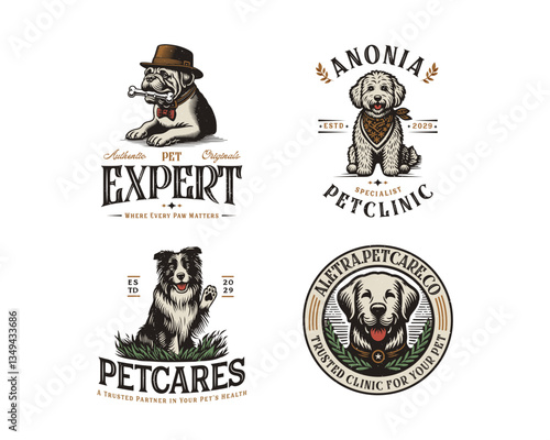 Vintage classic Dog health clinic care and petshop logo template