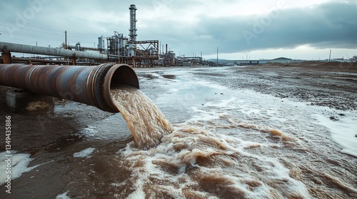 Industrial wastewater discharge polluting refinery grounds