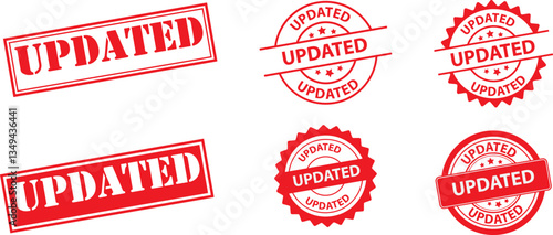 updated red  rubber stamp  label isolated on transparent background