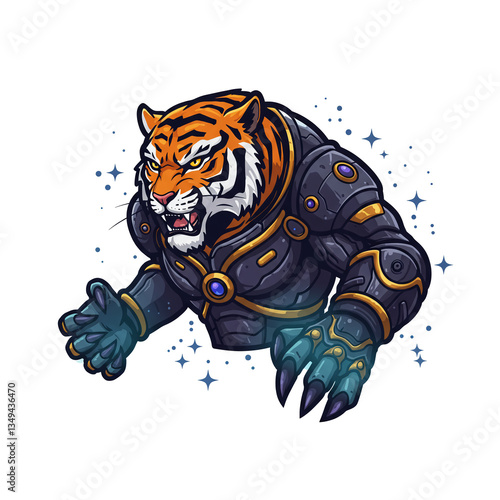 Cybernetic Tiger in Space Powerful Mascot Illustration