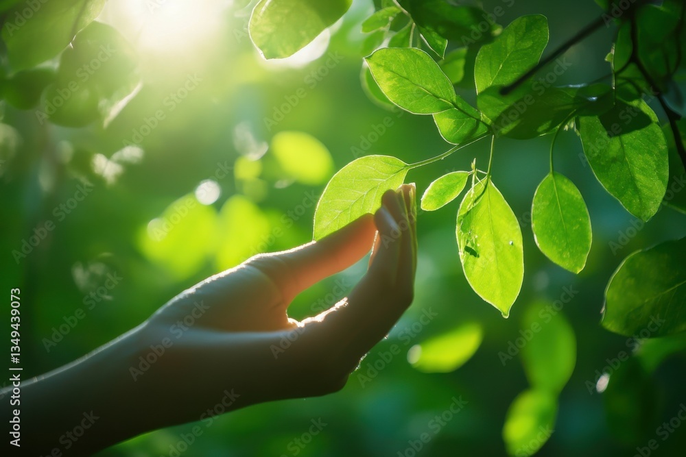 Hand Touching Sunlit Leaves Hand Touching Sunlit Leaves