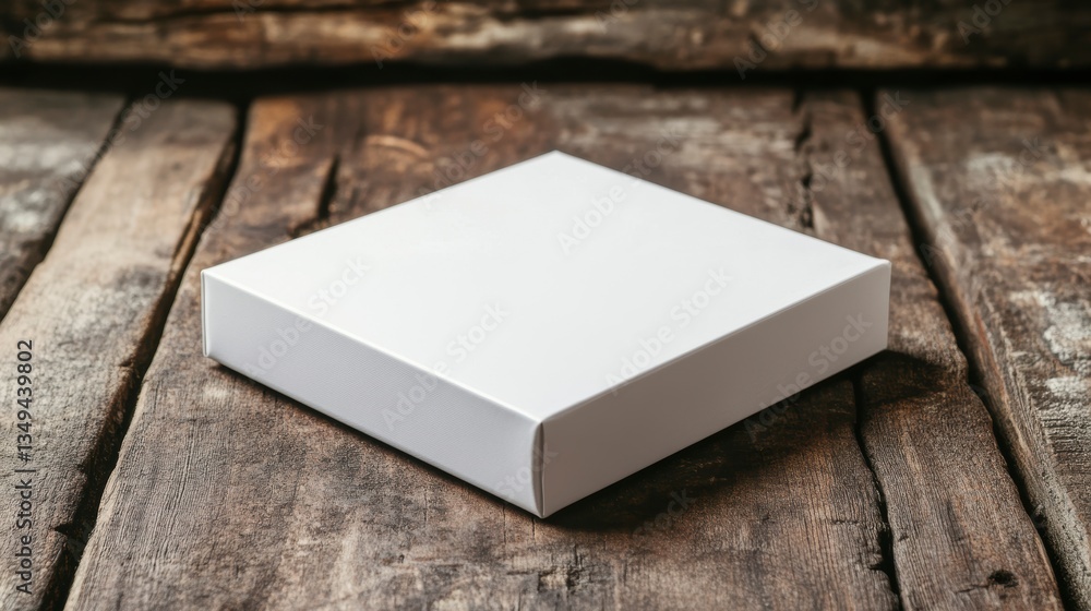 Blank white square box on rustic wooden surface. Blank white square box on rustic wooden surface.