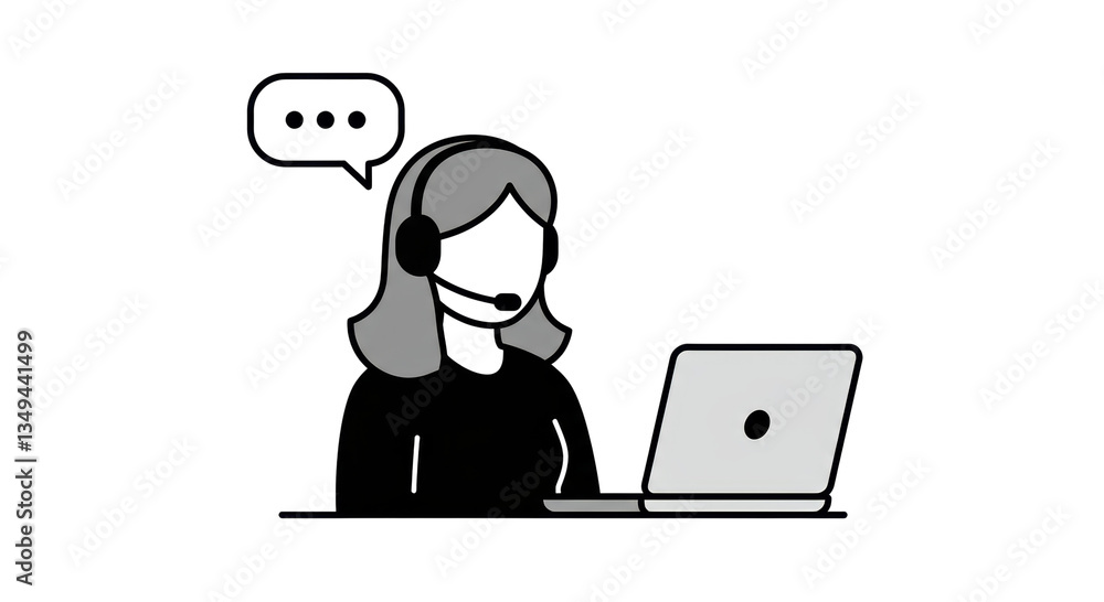 Isolated Customer Support Agent with Laptop, Speech Bubble Isolated Customer Support Agent with Laptop, Speech Bubble