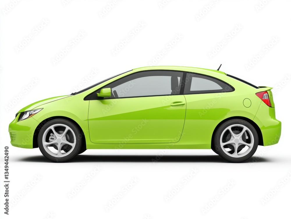 Lime Green Compact Coupe Car Side Profile Studio Shot Lime Green Compact Coupe Car Side Profile Studio Shot