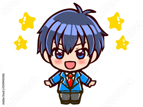 かわいい制服姿の落書き風男の子ちびキャラのイラスト素材