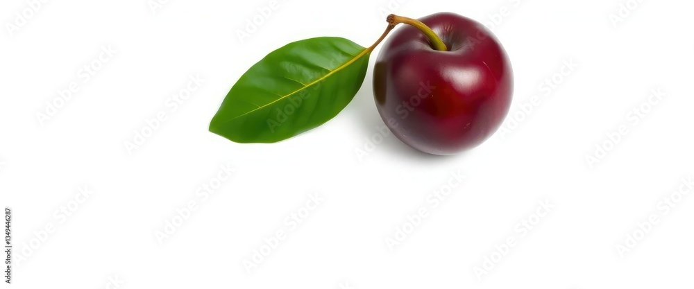 Obraz premium A single, ripe plum, perfectly isolated on a pure white background, design, market