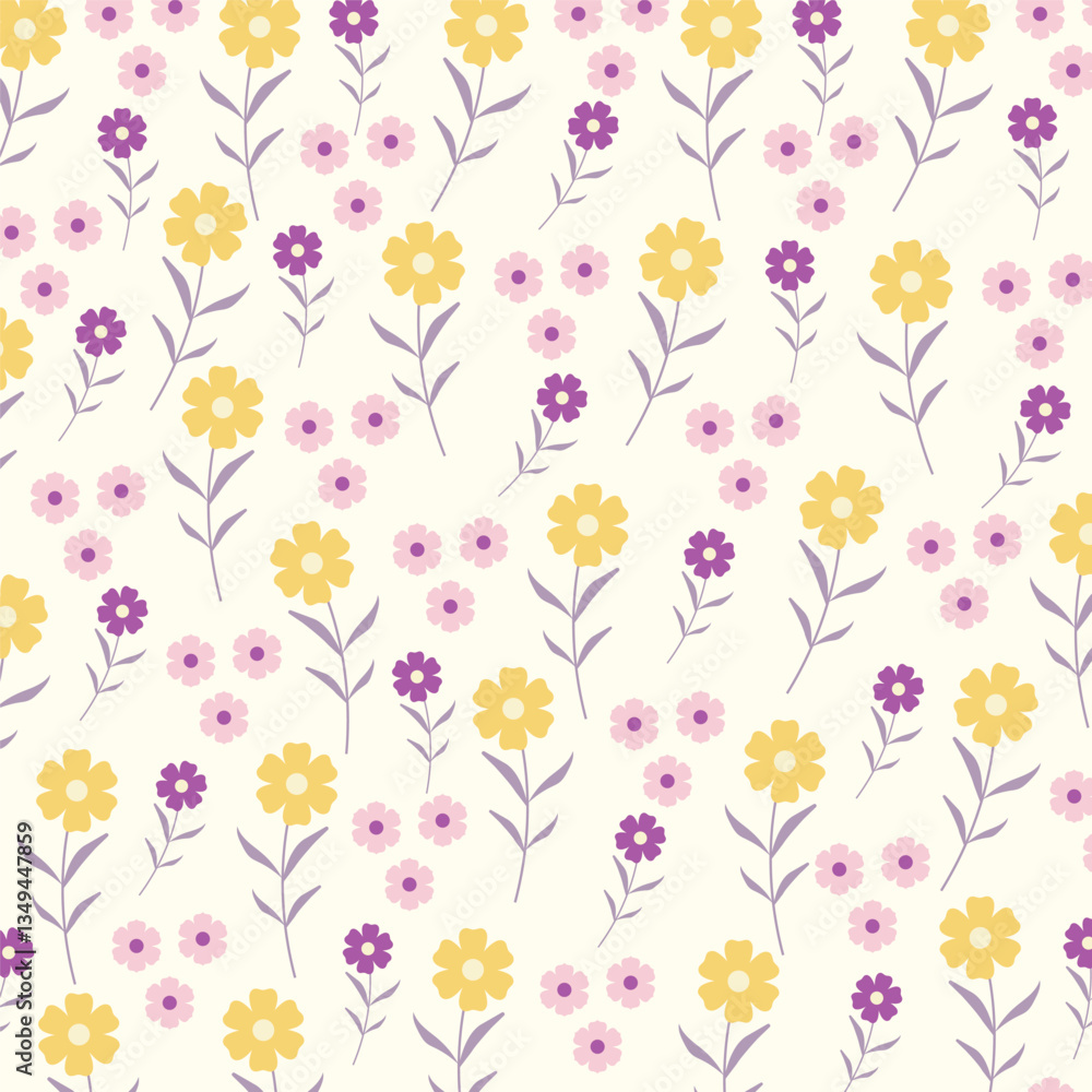Flower seamless pattern for backgrounds, presentations, wrapping papers, prints, artworks. Vector illustration