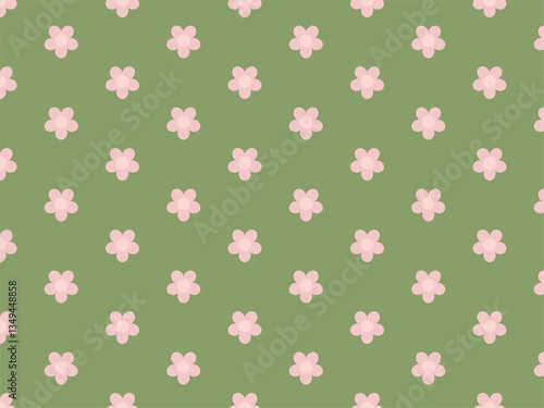 抹茶色と桜のシームレスな和風パターン背景イラスト