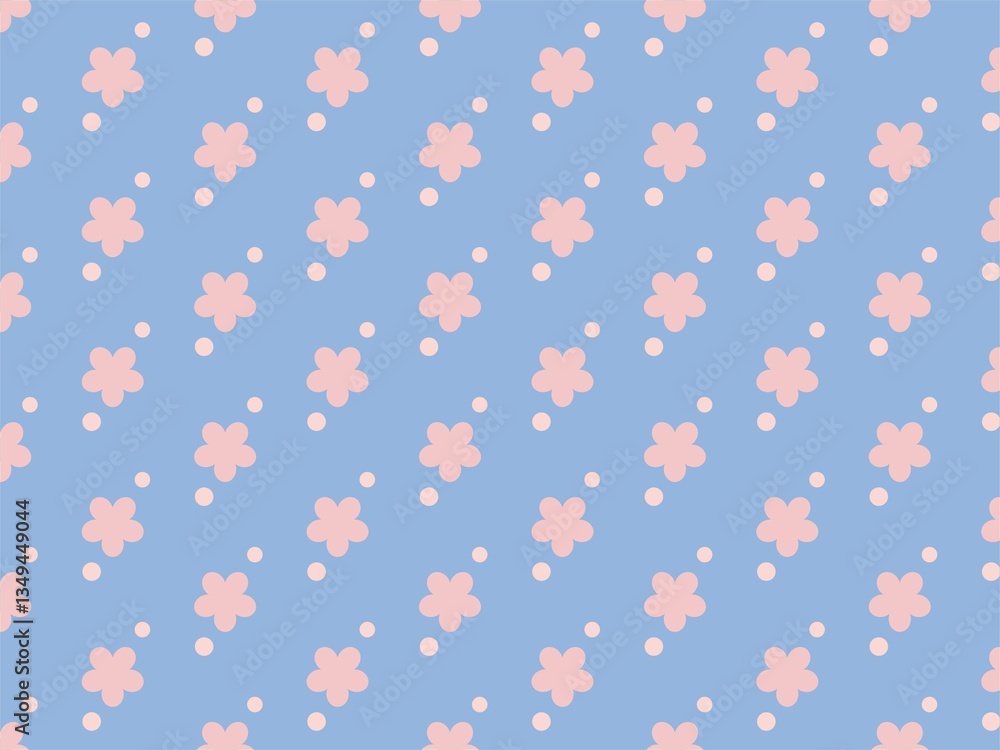 青色と桜のかわいいシームレスパターン背景イラスト 青色と桜のかわいいシームレスパターン背景イラスト