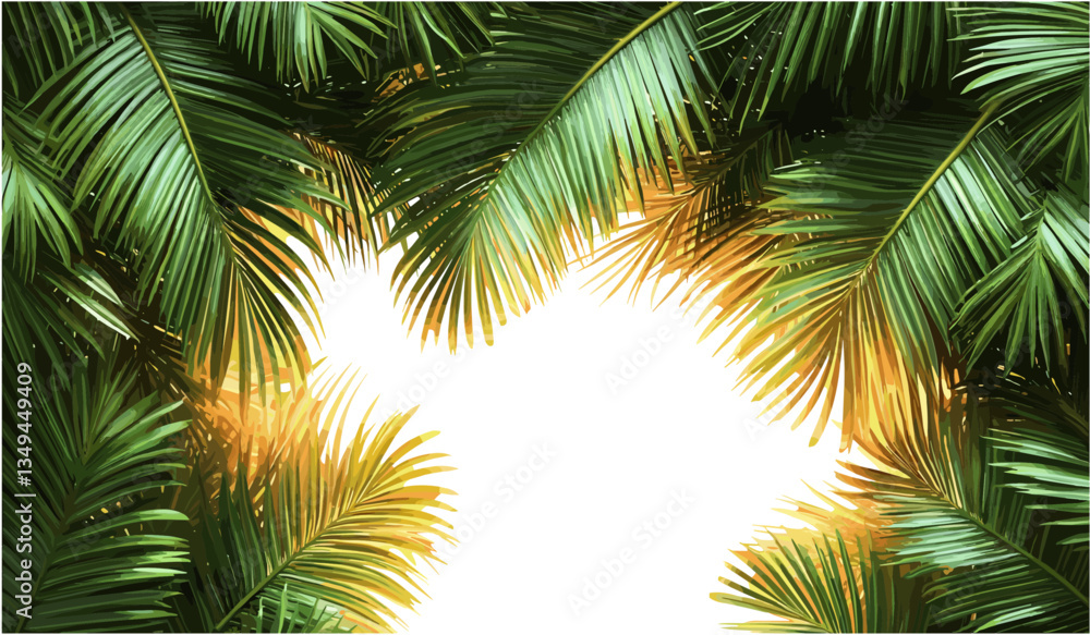 Naklejka premium Palm leaves, green freshness, cut out png file, tropical plant, nature background, vector image, leaf texture, nature design, transparent background, tropical foliage, green vector