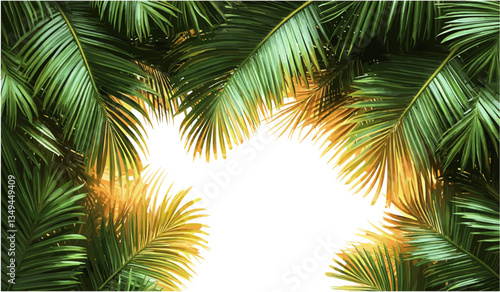 Palm leaves, green freshness, cut out png file, tropical plant, nature background, vector image, leaf texture, nature design, transparent background, tropical foliage, green vector