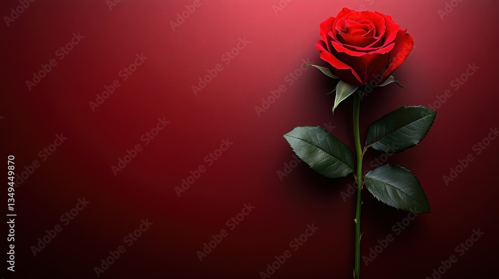 A beautiful solitary red rose against a vivid red background A beautiful solitary red rose against a vivid red background