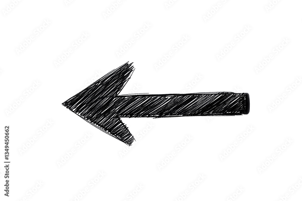 Fototapeta premium Graphic arrow pointing left sketch style, cut out transparent