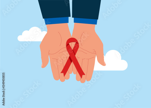 Hands holding symbol of World AIDS day. International day for the elimination of violence against. World aids day. Modern vector illustration in flat style.