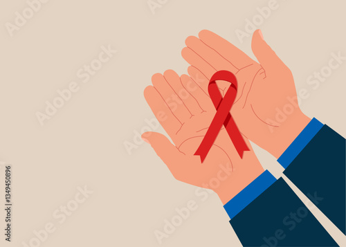 Hands holding symbol of World AIDS day. Human heart. International day for the elimination of violence against. Modern vector illustration in flat style.