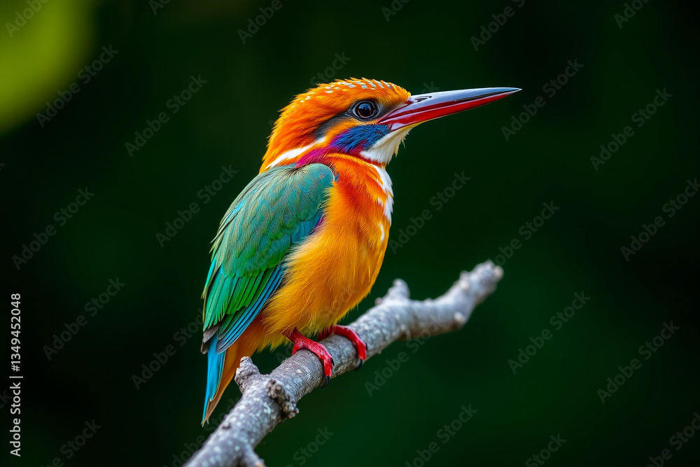Obraz premium Stunning Kingfisher Perched on a Tree Branch, Showcasing Its Brilliant Plumage, Sharp Beak, and Graceful Presence in a Serene Natural Setting
