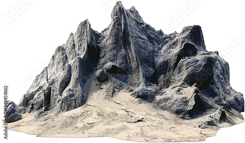 Realistic vector rock mountain shapes, PNG landscape cutout, natural scenery, rugged peaks, outdoor terrain, rocky background, mountain design, adventure landscape