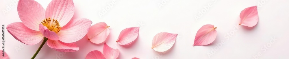 Delicate flower petals unfolding on white background, blossom, organic Delicate flower petals unfolding on white background, blossom, organic
