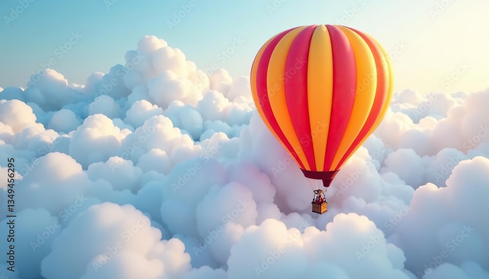 Fototapeta premium One brightly colored hot air balloon amongst white balloons, flight, vibrant