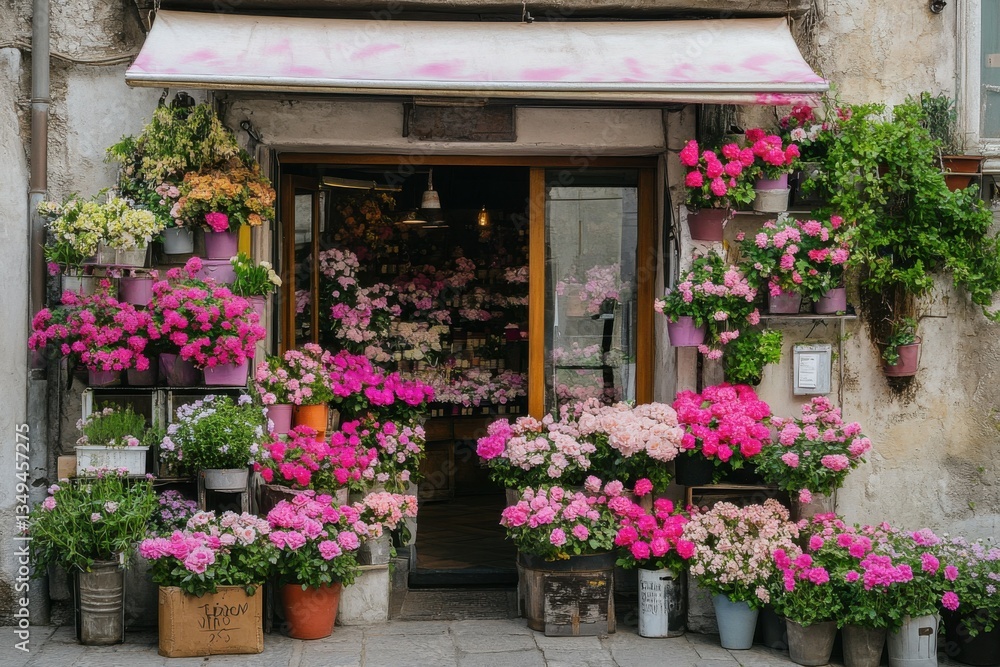 Naklejka premium Charming Flower Shop with Colorful Blooms
