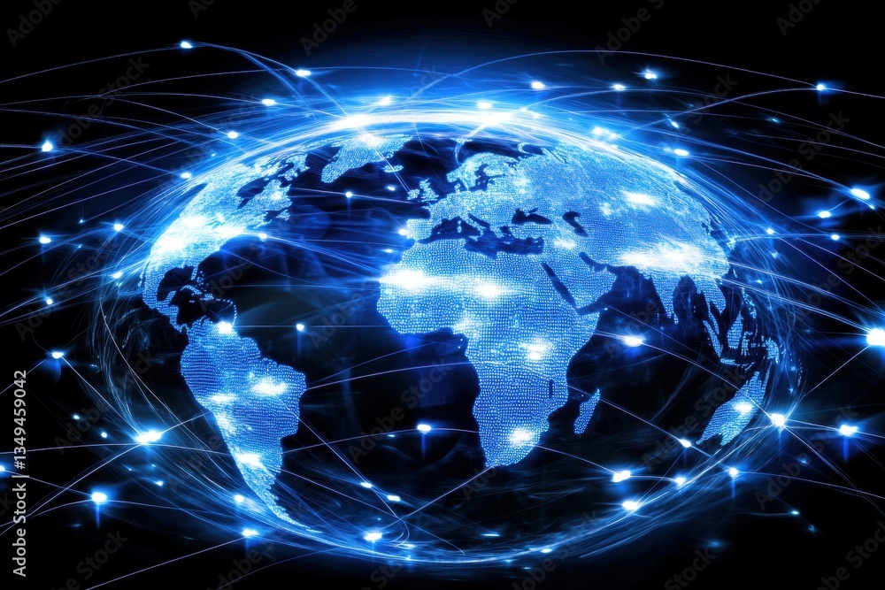 Glowing Earth with Network Connections and Digital Lines at Night Glowing Earth with Network Connections and Digital Lines at Night