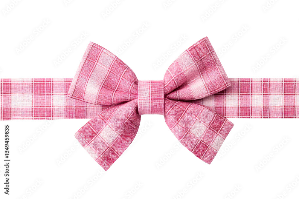 Pink plaid ribbon, bow in center, isolated on black background, cut out transparent Pink plaid ribbon, bow in center, isolated on black background, cut out transparent