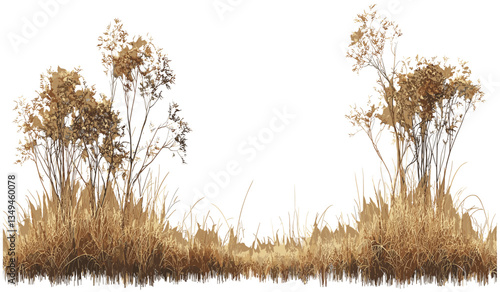 Vector illustration of savanna field, dried grass cutout, PNG, nature backdrop, African savanna, wilderness background, dry grass texture, wildlife landscape, grassland backdrop