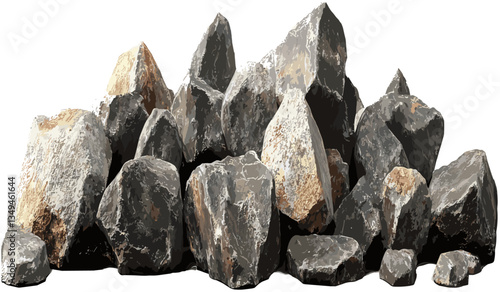Scattered stones, pile on transparent PNG background, rocky ground, stone texture, pebbles, gravel, earth surface, natural rocks, outdoor stones, ground materials