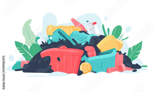Minimalist Trash Pile Vector Illustration Highlighting Environmental Issues