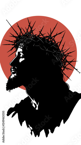 Silhouette of Jesus Christ with Crown of Thorns for Spiritual Art and Religious Themes