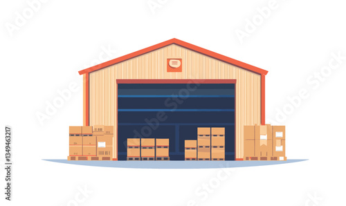 Minimalistic Warehouse Vector Illustration with Cardboard Boxes for Logistics and Storage Concept