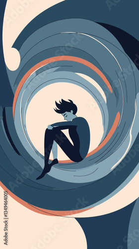 Trapped in Negativity: Minimalist Vector of a Person in a Downward Spiral of Emotions