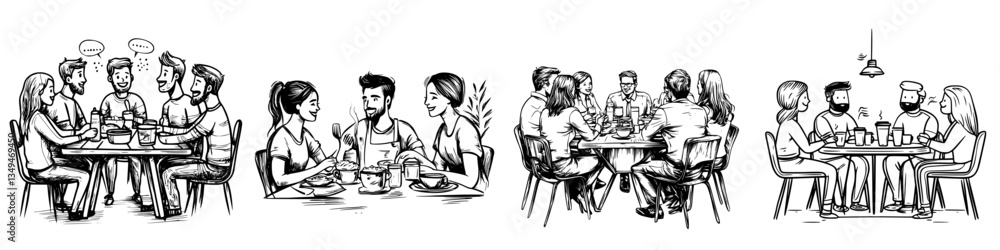 Friends enjoying a casual gathering in a cozy restaurant setting during an evening with lively conversation Friends enjoying a casual gathering in a cozy restaurant setting during an evening with lively conversation