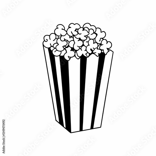 a line art vector illustration of black and white popcorn icon in white backgrourd
