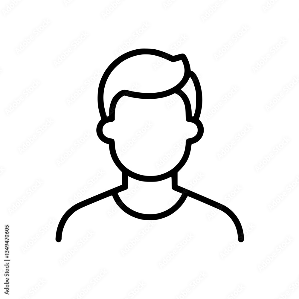 Simple outline of a young male figure with short hair in a casual shirt displayed on a plain background Simple outline of a young male figure with short hair in a casual shirt displayed on a plain background