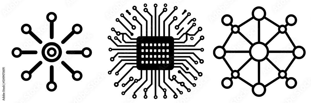 Exploration of abstract technology symbols representing connectivity and circuitry in a minimalist design Exploration of abstract technology symbols representing connectivity and circuitry in a minimalist design