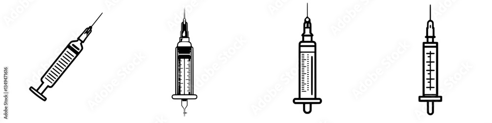 Collection of various syringe designs displaying different angles and styles for medical use Collection of various syringe designs displaying different angles and styles for medical use
