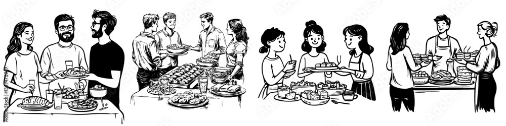Enjoying a vibrant food gathering with friends celebrating diverse culinary delights at a festive event Enjoying a vibrant food gathering with friends celebrating diverse culinary delights at a festive event