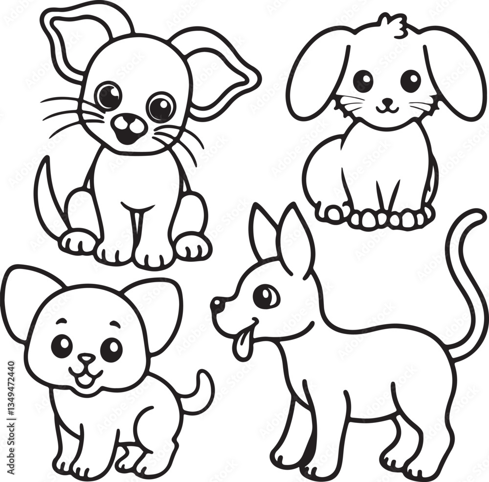 Obraz premium A kids' coloring page showcasing a vector silhouette of an elephant alongside two playful cats