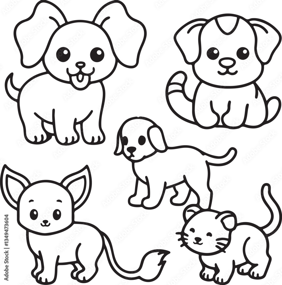 Obraz premium A kids' coloring page showcasing a vector silhouette of an elephant alongside two playful cats