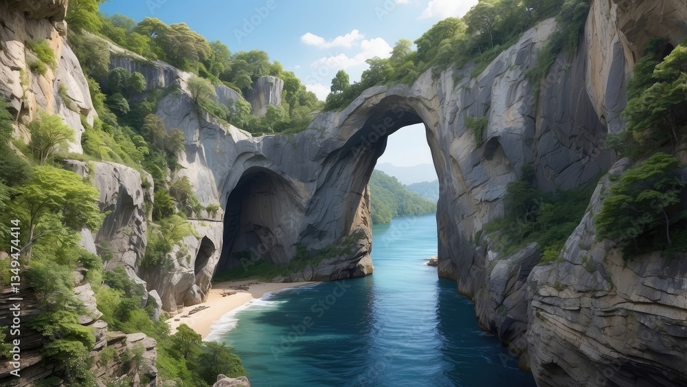 A large natural rock arch, known as a natural bridge, A large natural rock arch, known as a natural bridge,