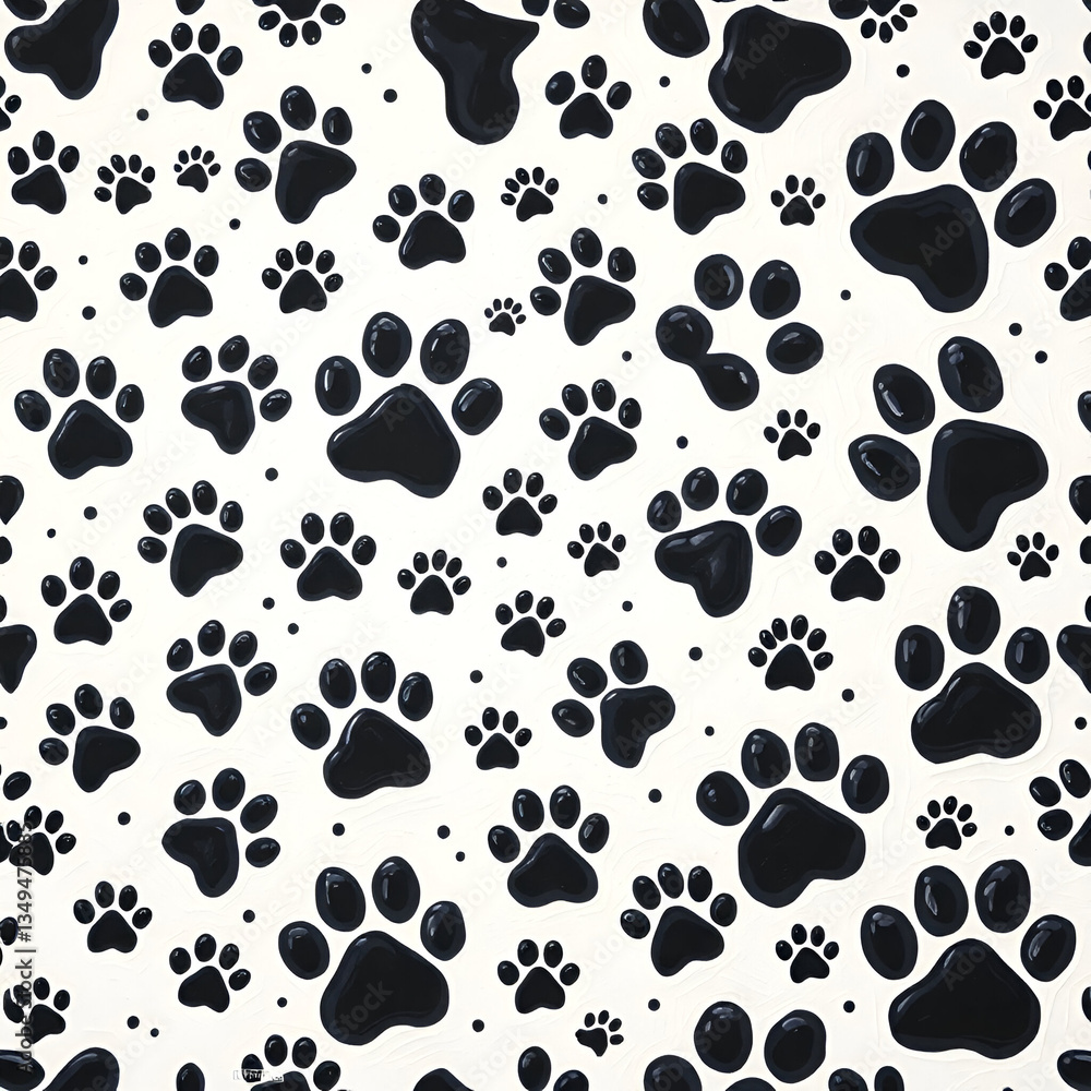 Seamless black and white paw print pattern with scattered animal tracks and dots, perfect for pet-themed designs, textiles, wallpapers, backgrounds, and decorative elements for dog and cat lovers Seamless black and white paw print pattern with scattered animal tracks and dots, perfect for pet-themed designs, textiles, wallpapers, backgrounds, and decorative elements for dog and cat lovers