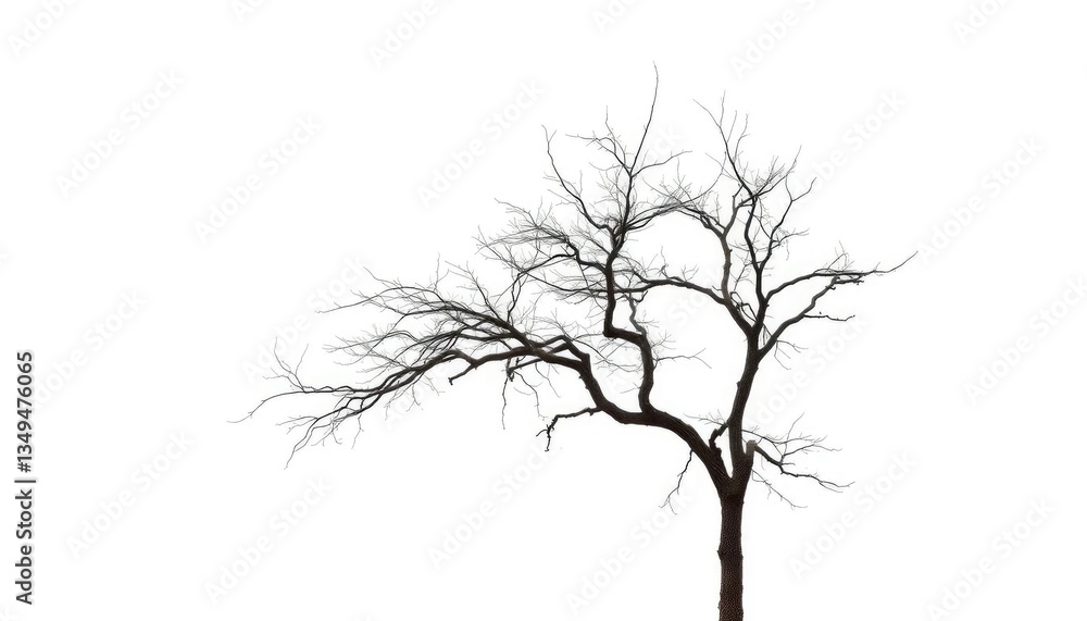 Fototapeta premium Lone deciduous tree, stark branches against pure white backdrop, image, branches